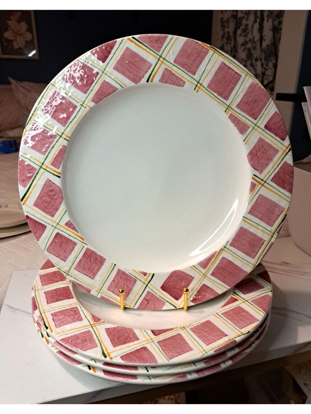 Vtg Set of 4 Los Angeles Pottery Hand-Painted Laurie Gates Dinner Plates 11 5/8"